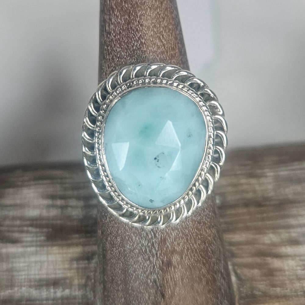 16ct Faceted Natural Larimar Sterling Silver Ring | Collector Statement Piece